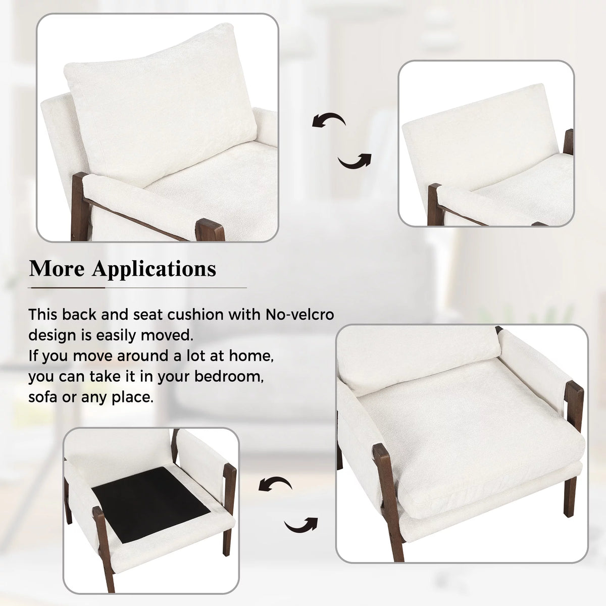 White Velvet Accent Chair with Solid Wood A72606