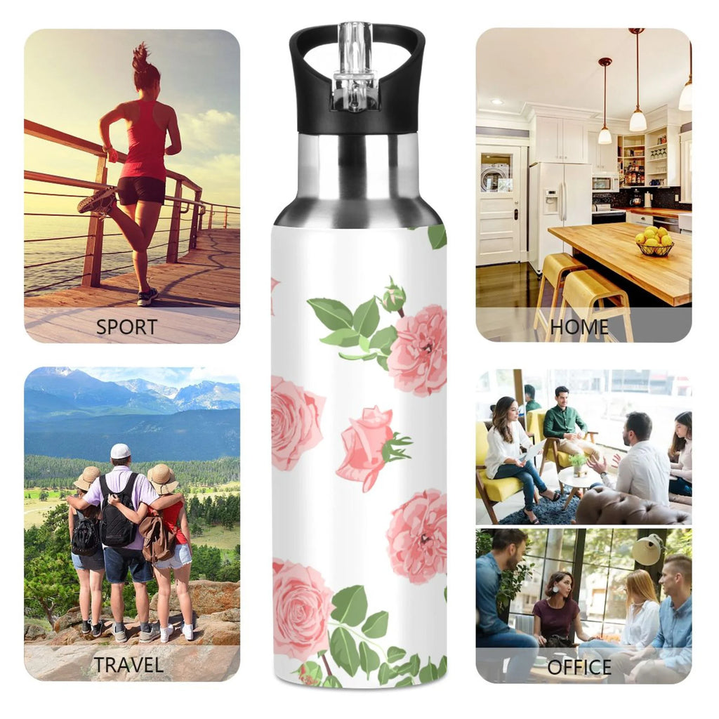 20 oz Insulated Stainless Steel Water Bottle with Straw Lid S89677