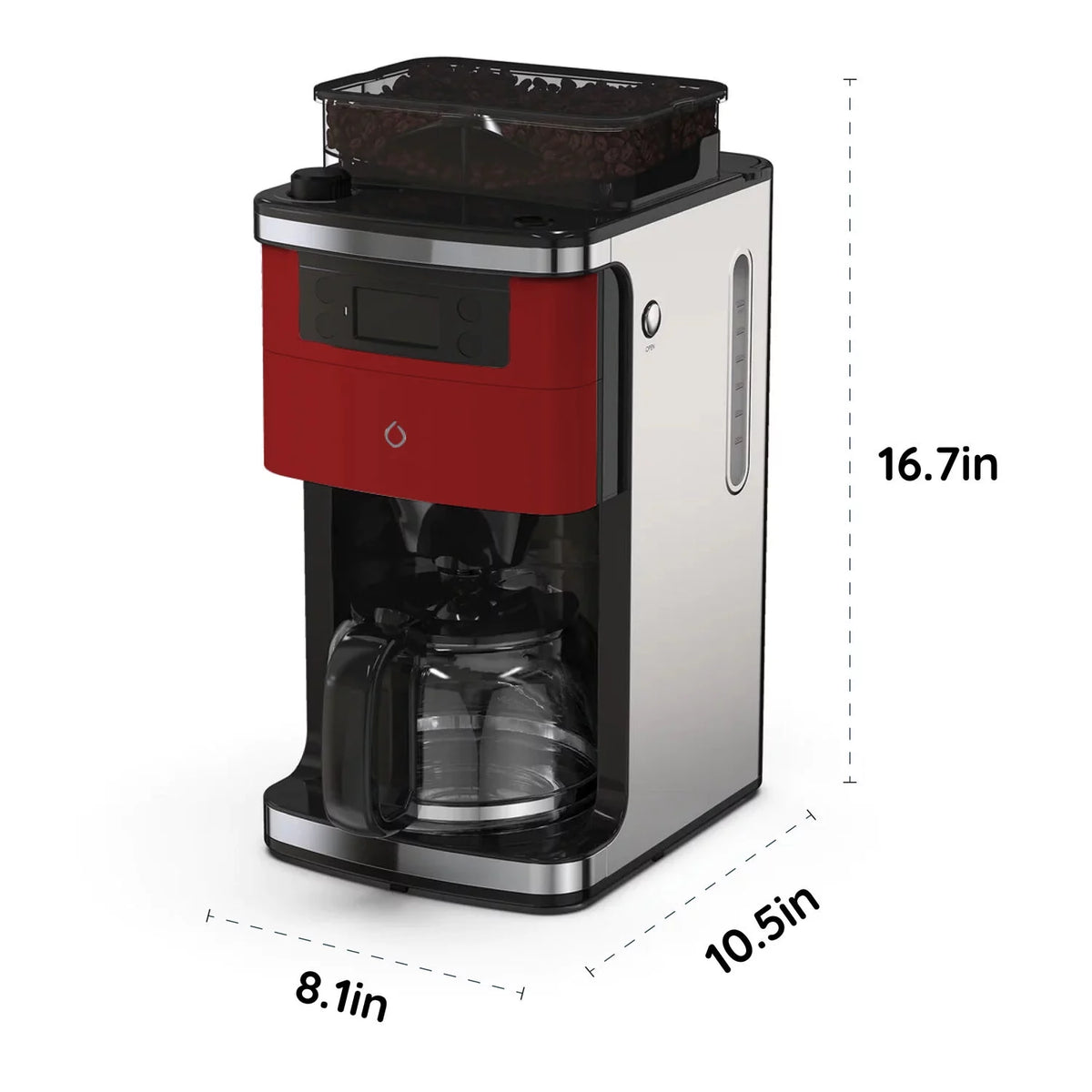 Red Coffee Maker with Built-in Grinder M104
