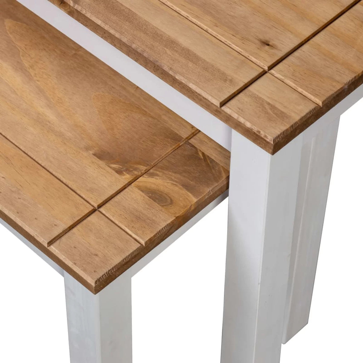 White 2 pcs Solid Pine Wood Nesting Tables K952