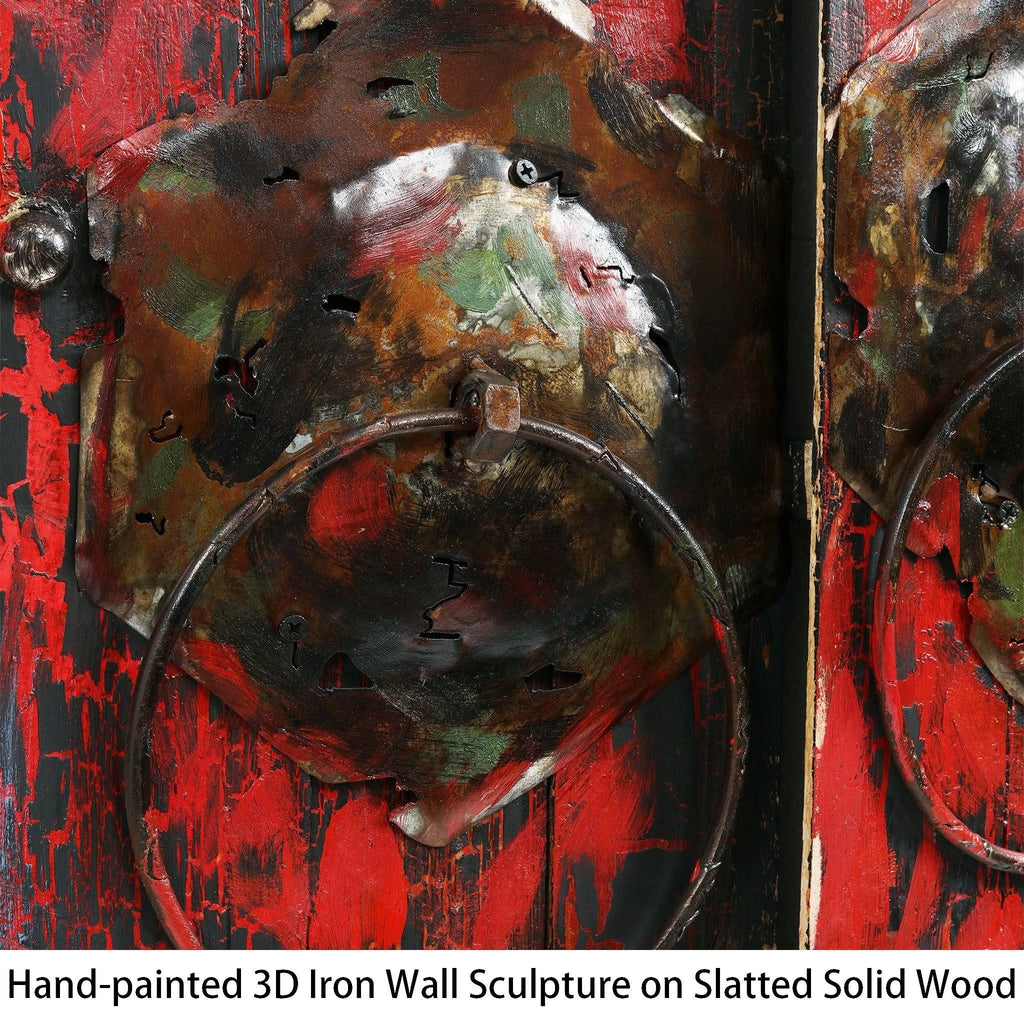 Antique Wooden Doors Mixed Media Hand Painted Iron Wall Art P69771