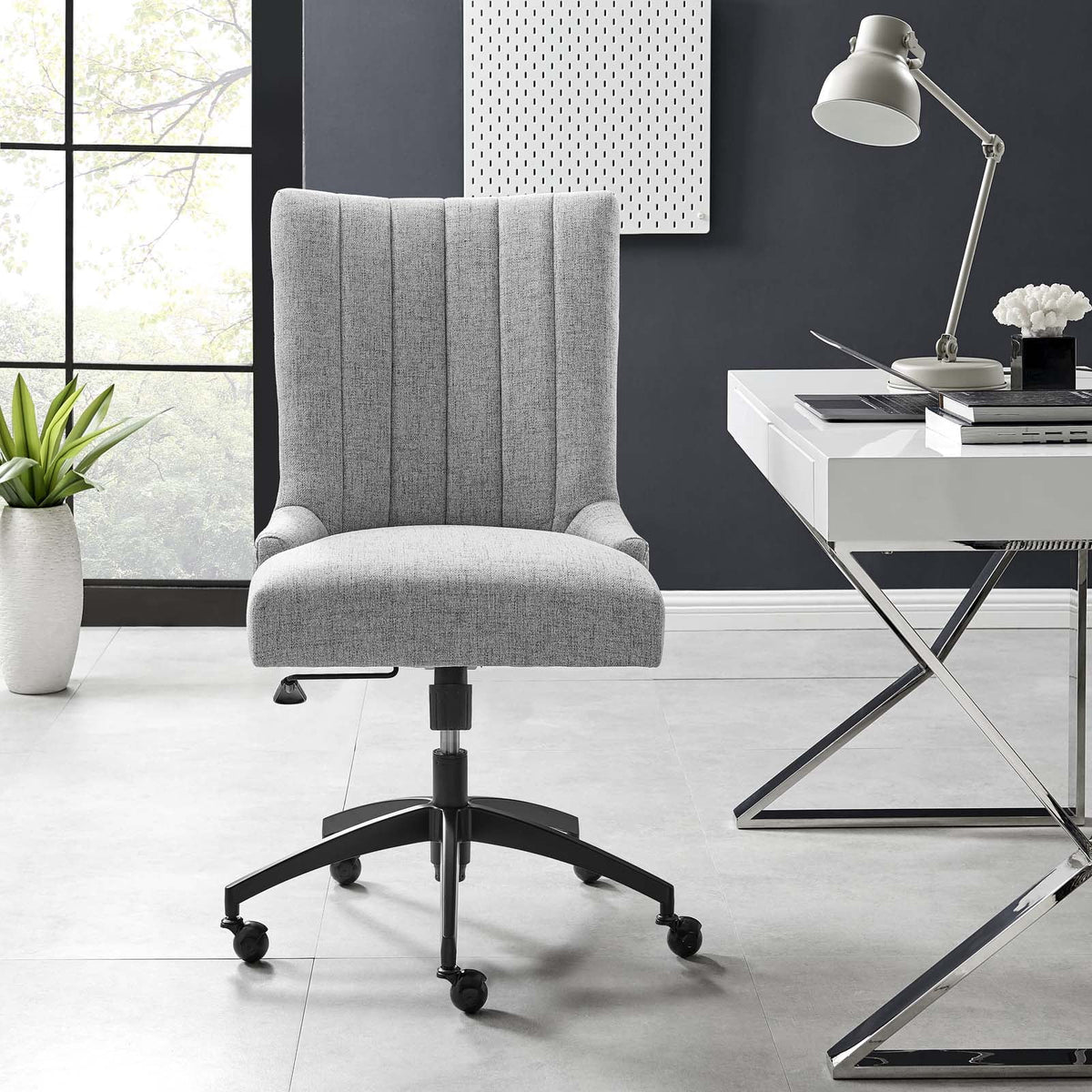 Black Light Gray Tufted Fabric Office Chair S286940