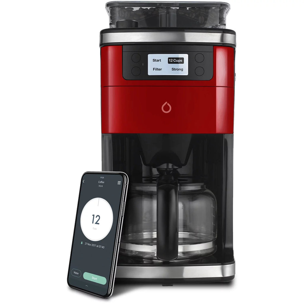 Red Coffee Maker with Built-in Grinder M104