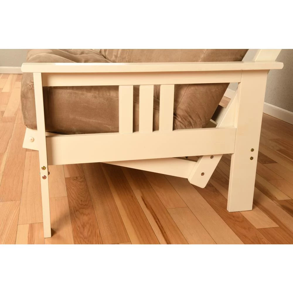 Antique White Wood Futon with Twill Gray Mattress J15386