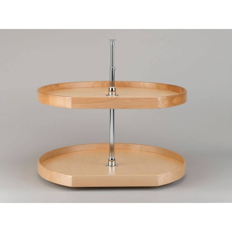 32x22 Natural Wood D-Shape Lazy Susan 2-Shelf P341