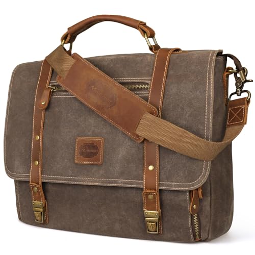 15.6 Inch Waterproof Waxed Canvas Leather Laptop Messenger Bag S462447