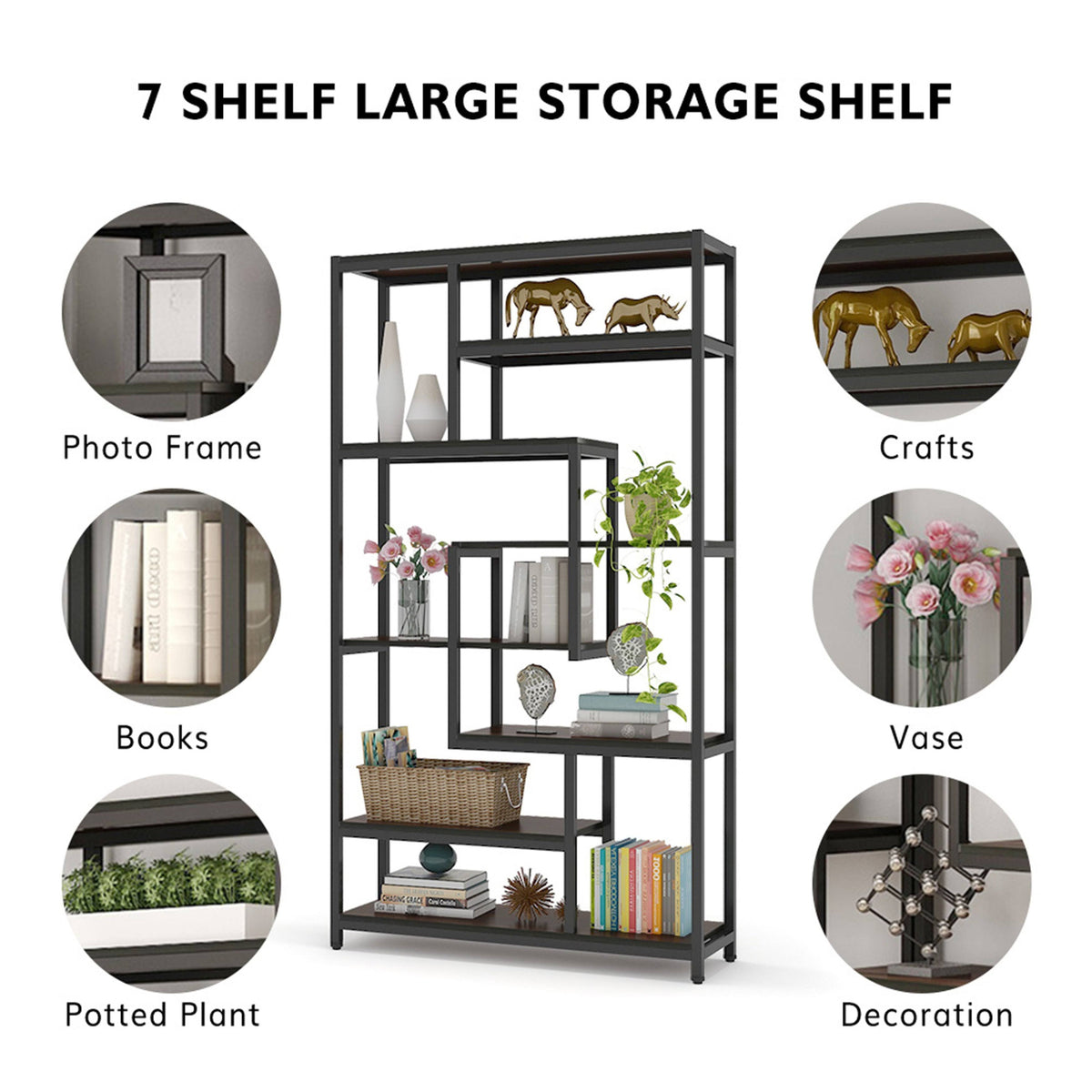 Black Staggered Bookshelf Etagere Bookcase X154672