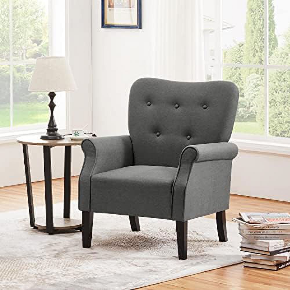 Modern PU Leather Accent Chair with Wood Legs and High Back W649420