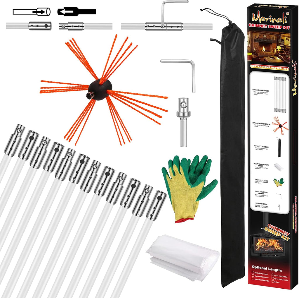 46 Feet Chimney Sweep Kit with 8 Flexible Chimney Rods E37560