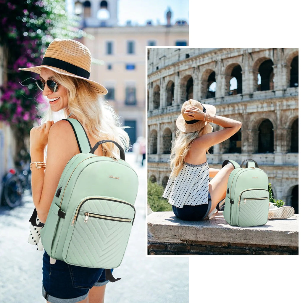 15.6" Quilted Laptop Backpack with USB D62765
