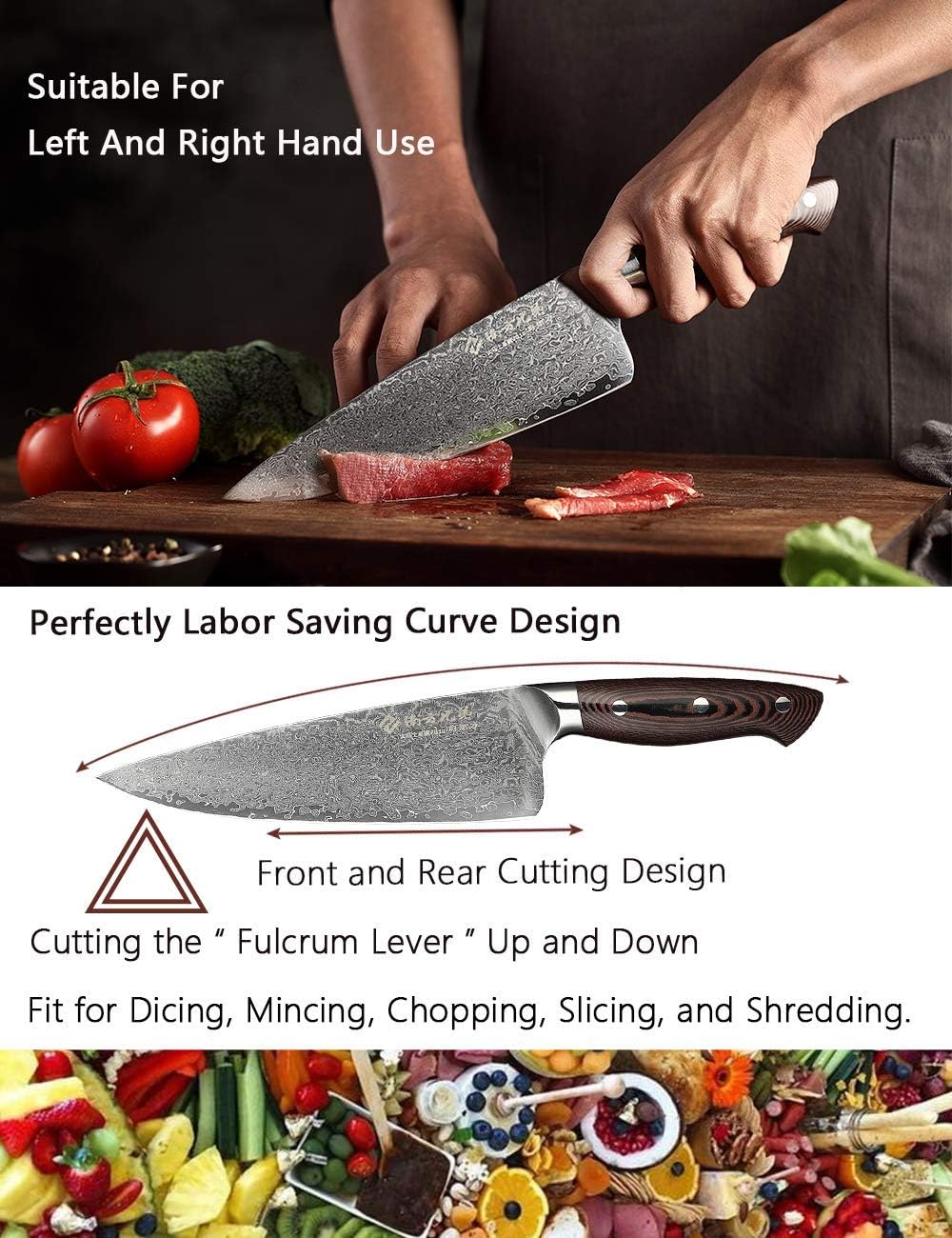 Damascus Chef Knife 8 Inch VG10 High Carbon Stainless Steel Knife D601470