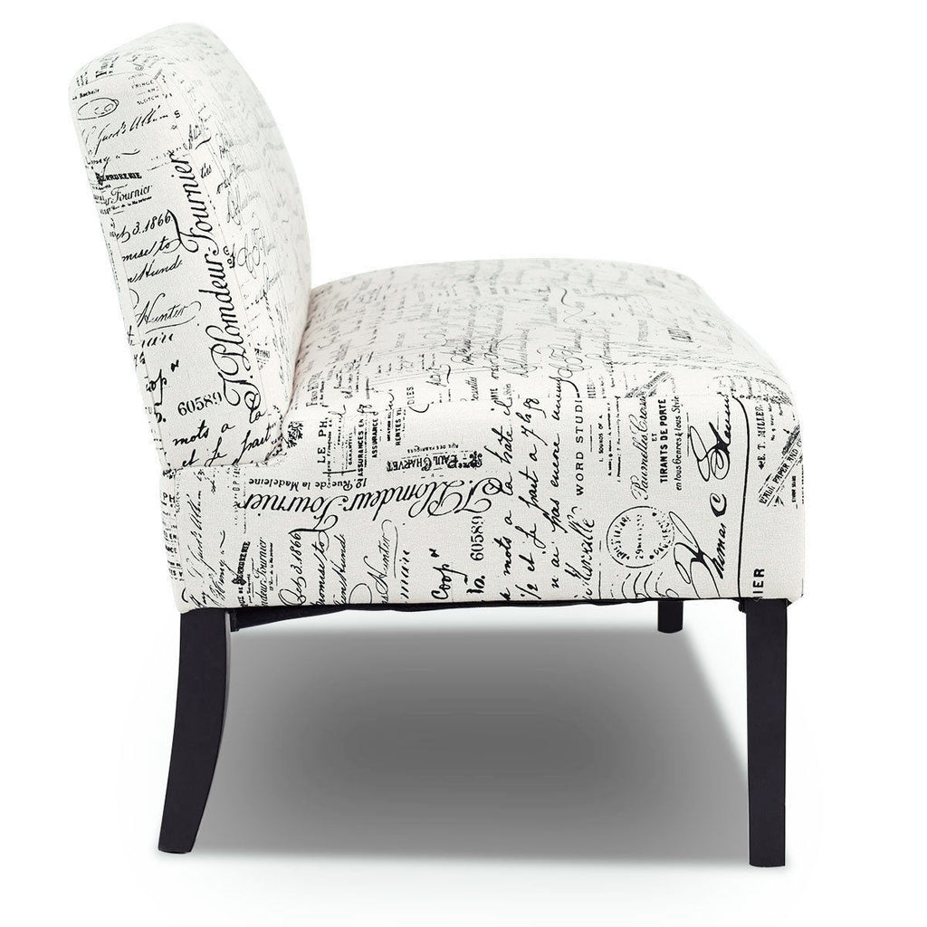 Off-White Cursive Pattern Loveseat Sofa with Black Wood Legs K5100