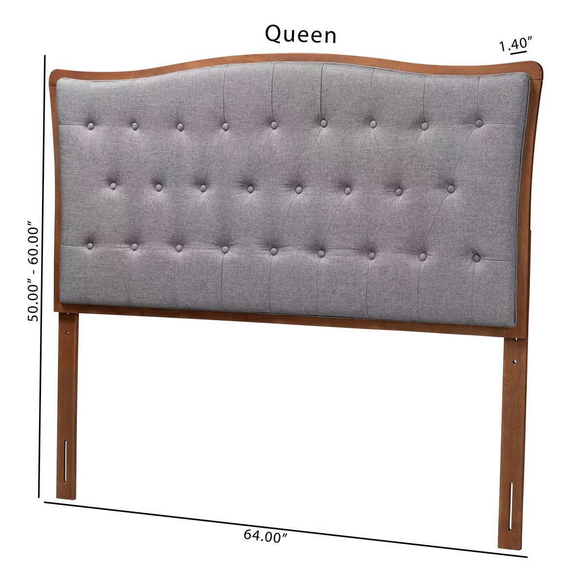 Grey Fabric and Walnut Brown Wood King Size Headboard A41830