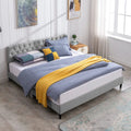 King Size Upholstered Linen Platform Bed Frame with Tufted Headboard I5016
