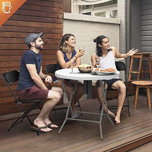 Black 4 Pack Stackable Plastic Folding Chairs with Metal Frame V140