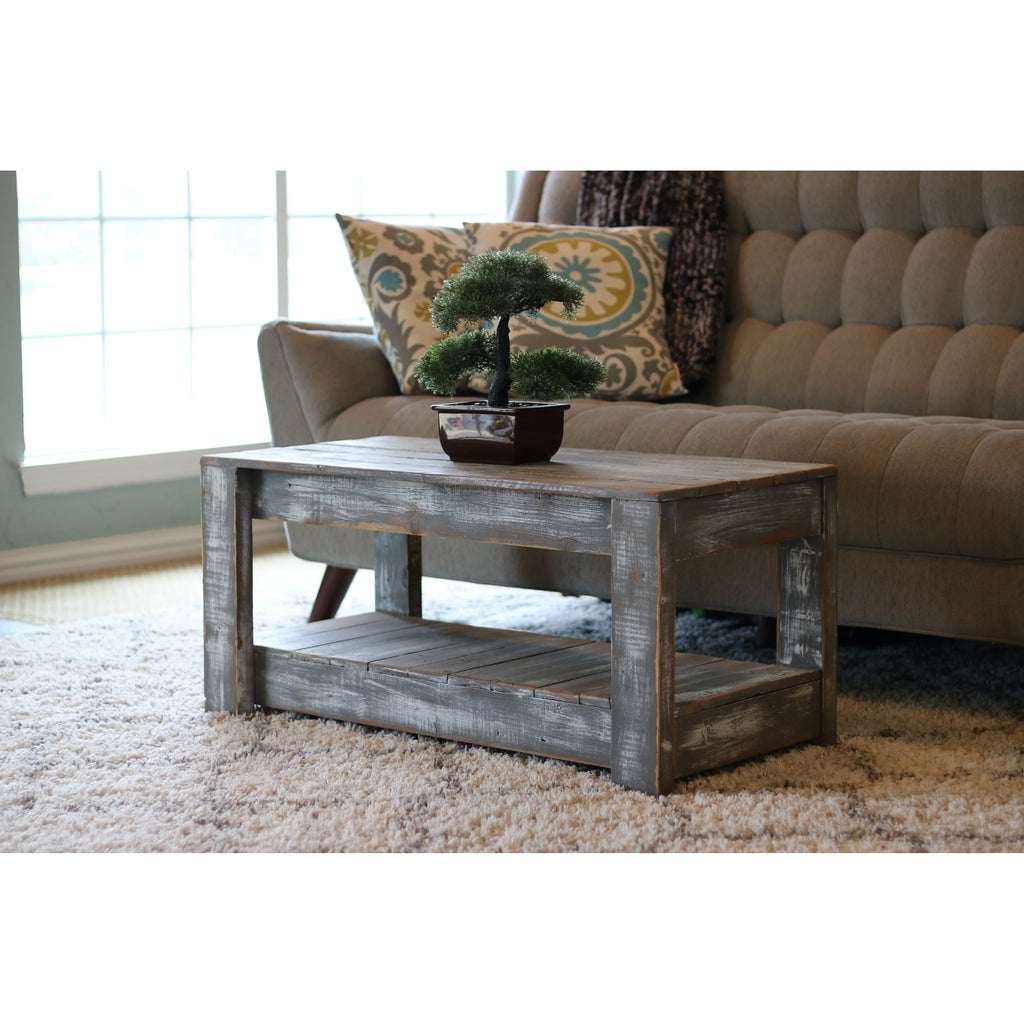Unfinished Wood Coffee Table with Shelf E443779