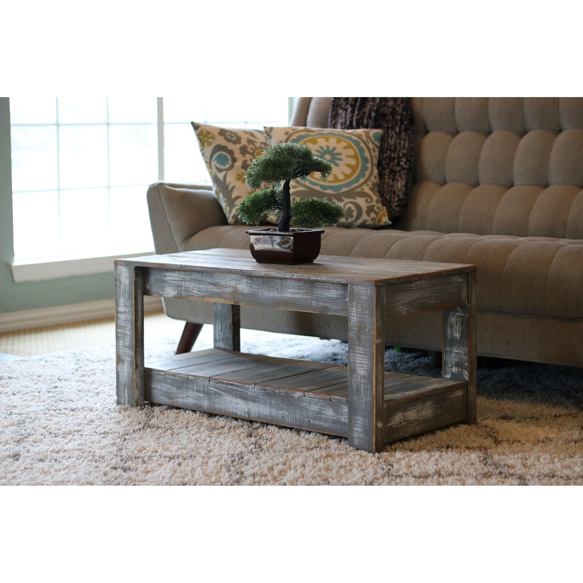 Unfinished Wood Coffee Table with Shelf E443779