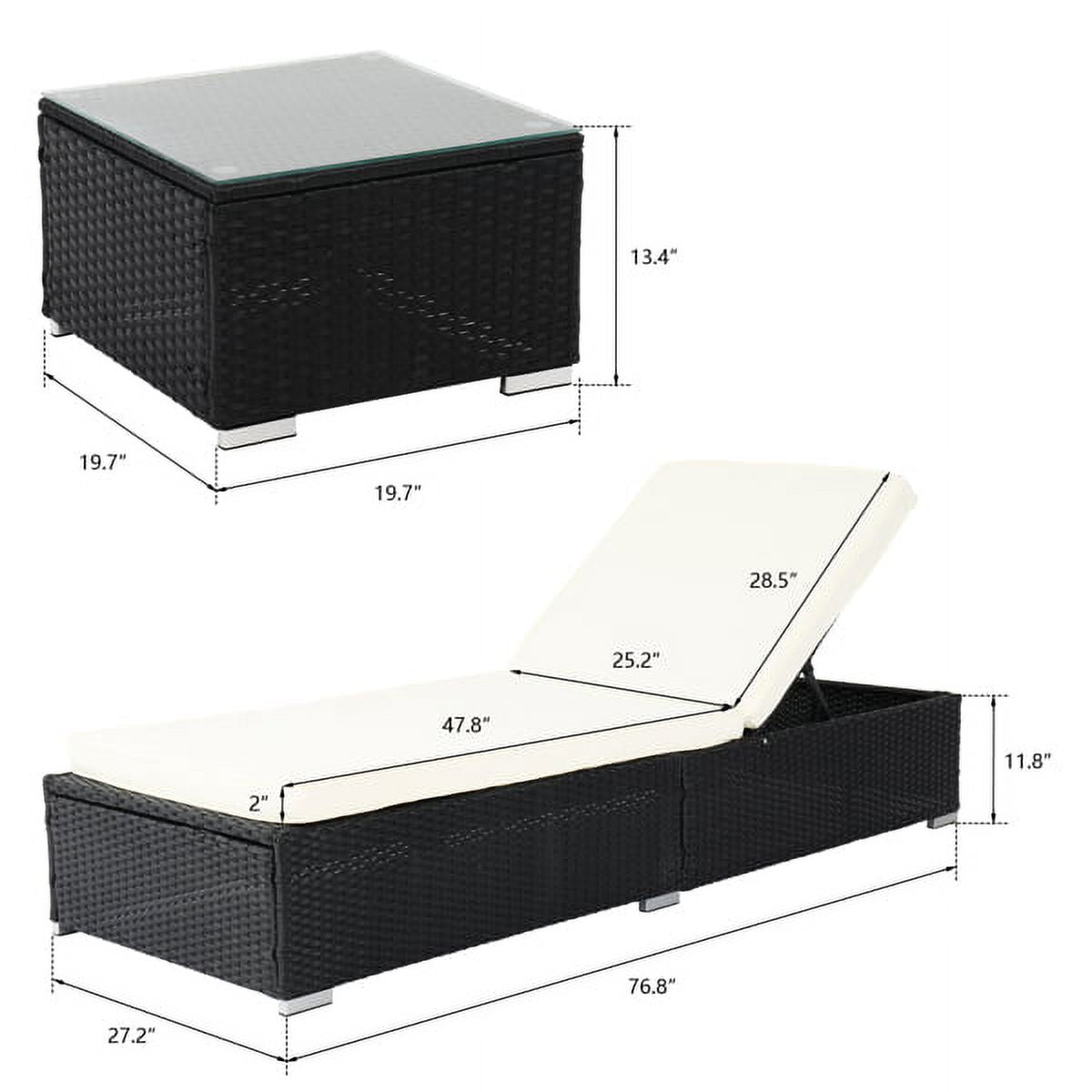 Outdoor Rattan Sofa Set with Cushion, Adjustable Chaise Lounge Chairs, Coffee Table W193301