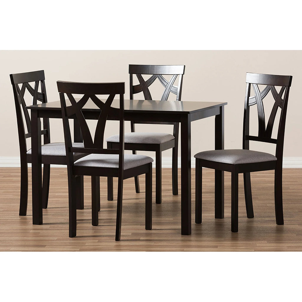 Grey Fabric Upholstered 5-Piece Dining Set V8096