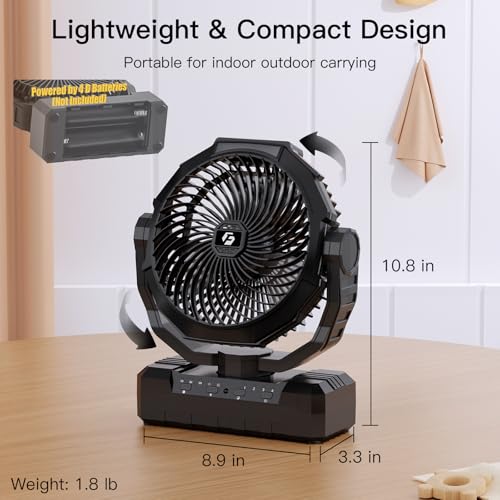 Portable Camping Fan with 4 Speeds, Light, Timer, Remote - Black F885436