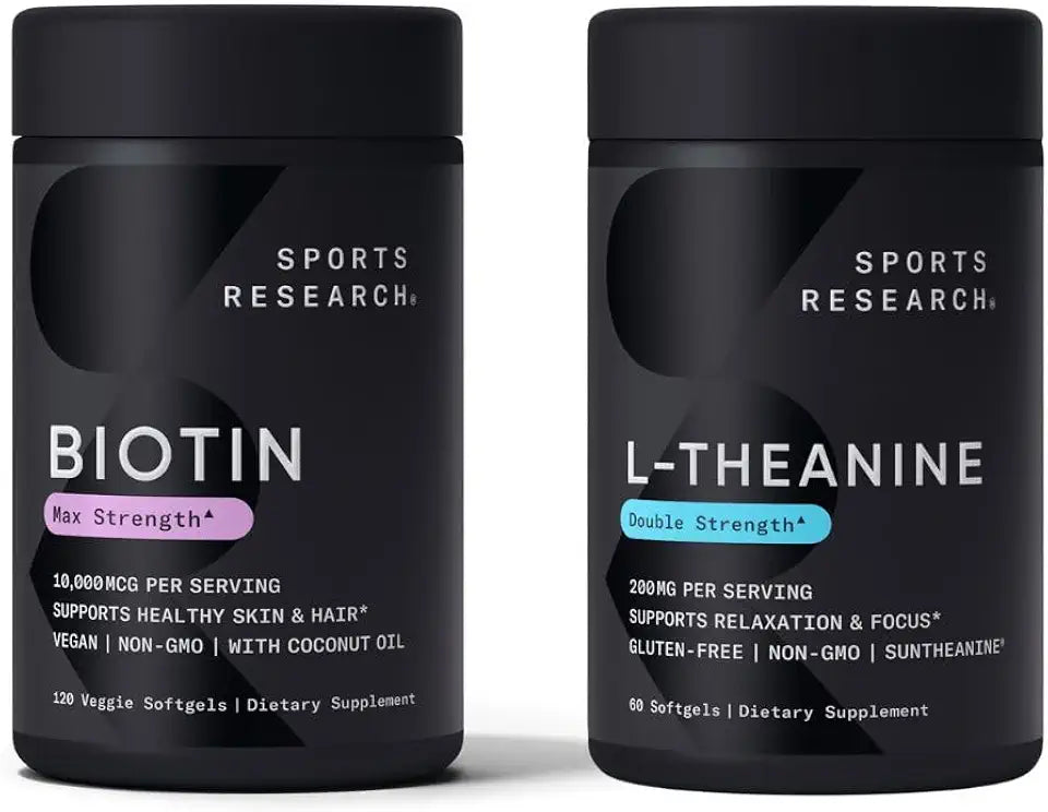 Vegan Biotin 10,000mcg with Coconut Oil 120 Softgels and L-Theanine 200mg 60 Count S6988