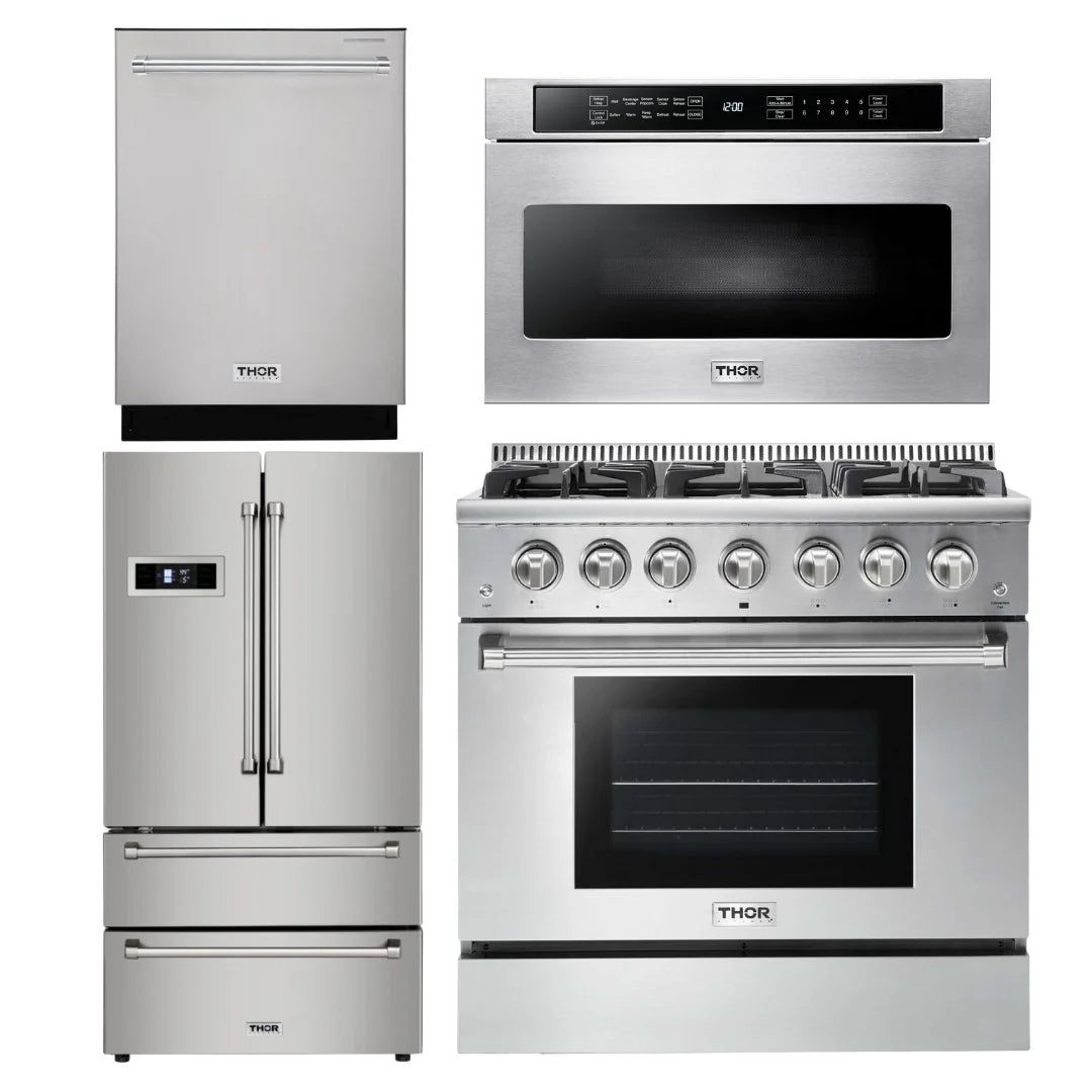 36 Propane Gas Range, Microwave, Refrigerator, Dishwasher V4878