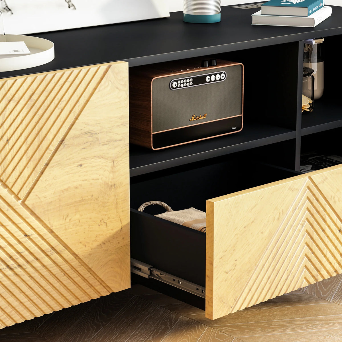 Mid Century Modern TV Stand with Power Outlets P335