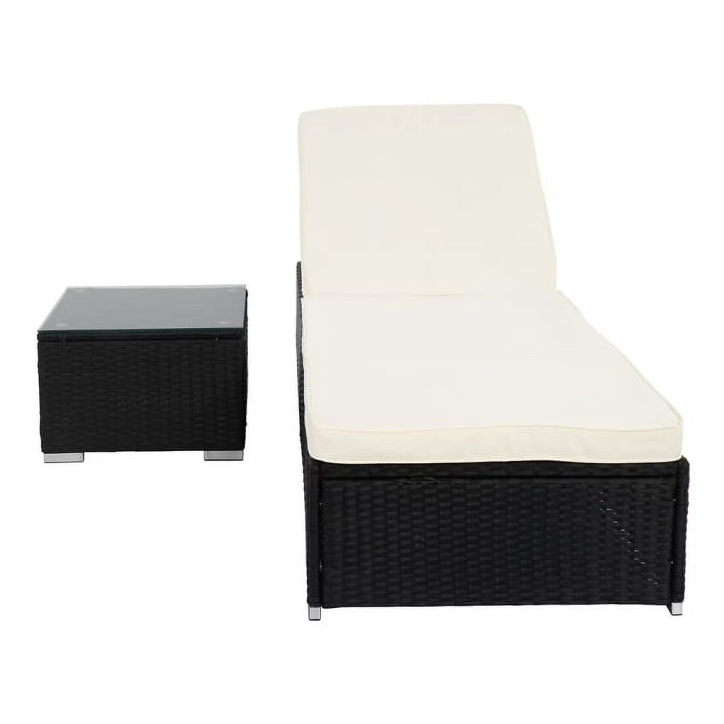 Outdoor Rattan Sofa Set with Cushion, Adjustable Chaise Lounge Chairs, Coffee Table W193301