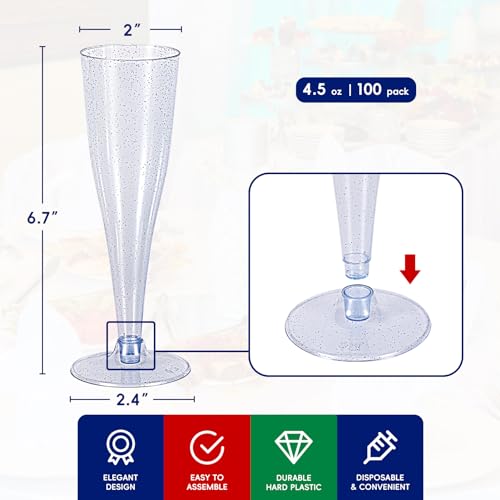 100 Pack 4.5 oz Clear Plastic Champagne Flutes Q260