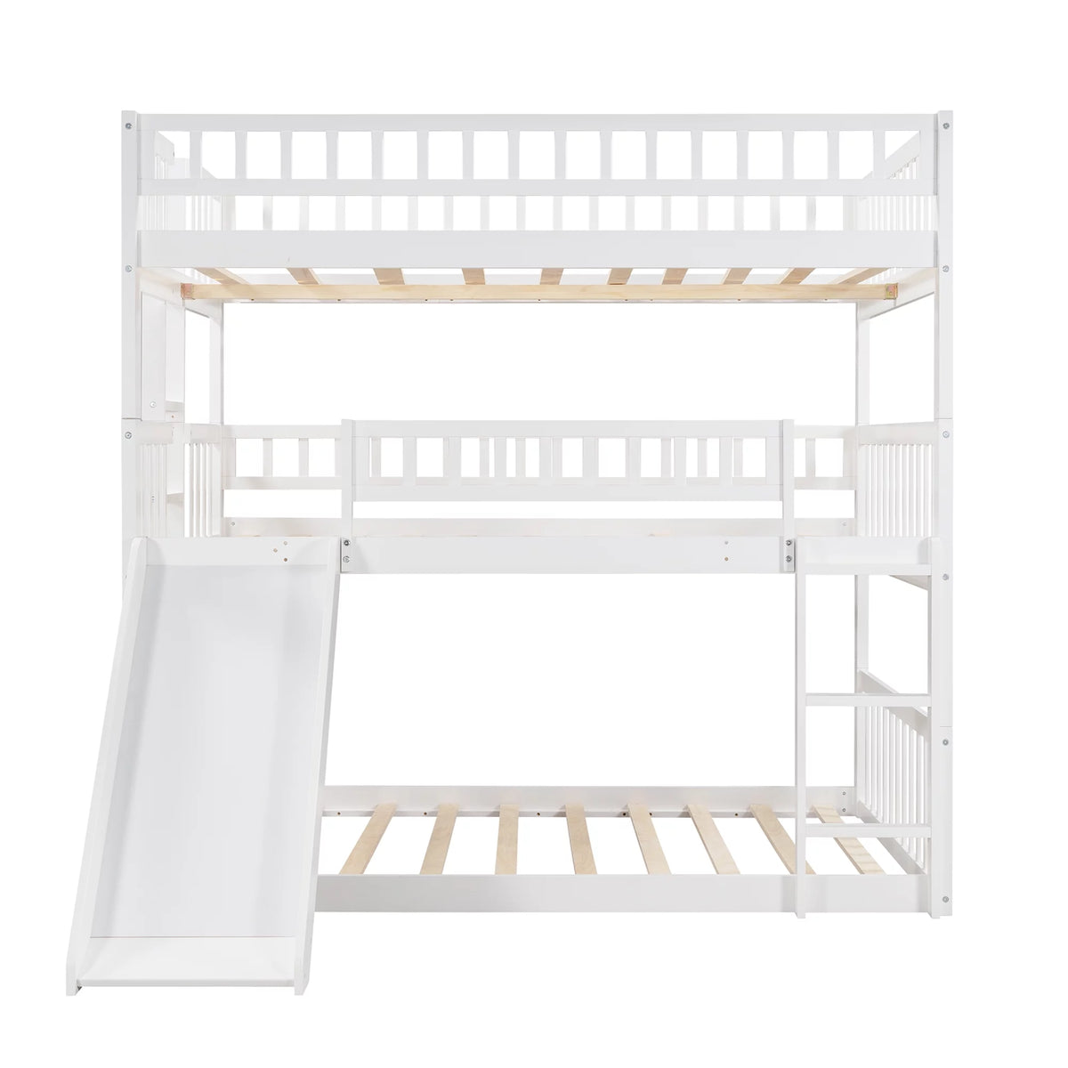 White Triple Bunk Bed with Ladder and Slide T6535