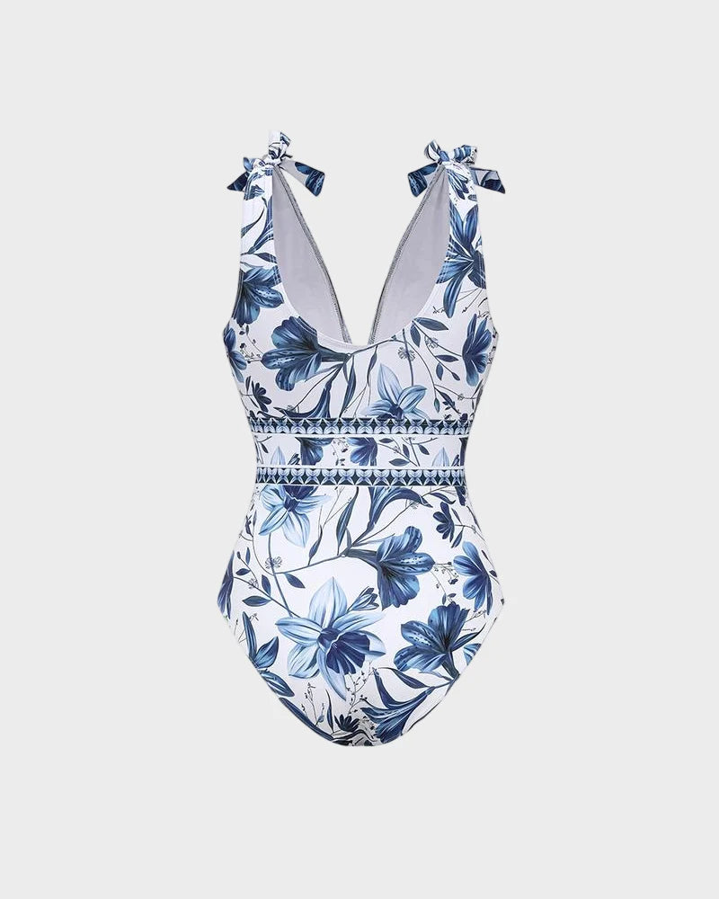 Blue Print Swimsuit Set with Cover Skirt M99528