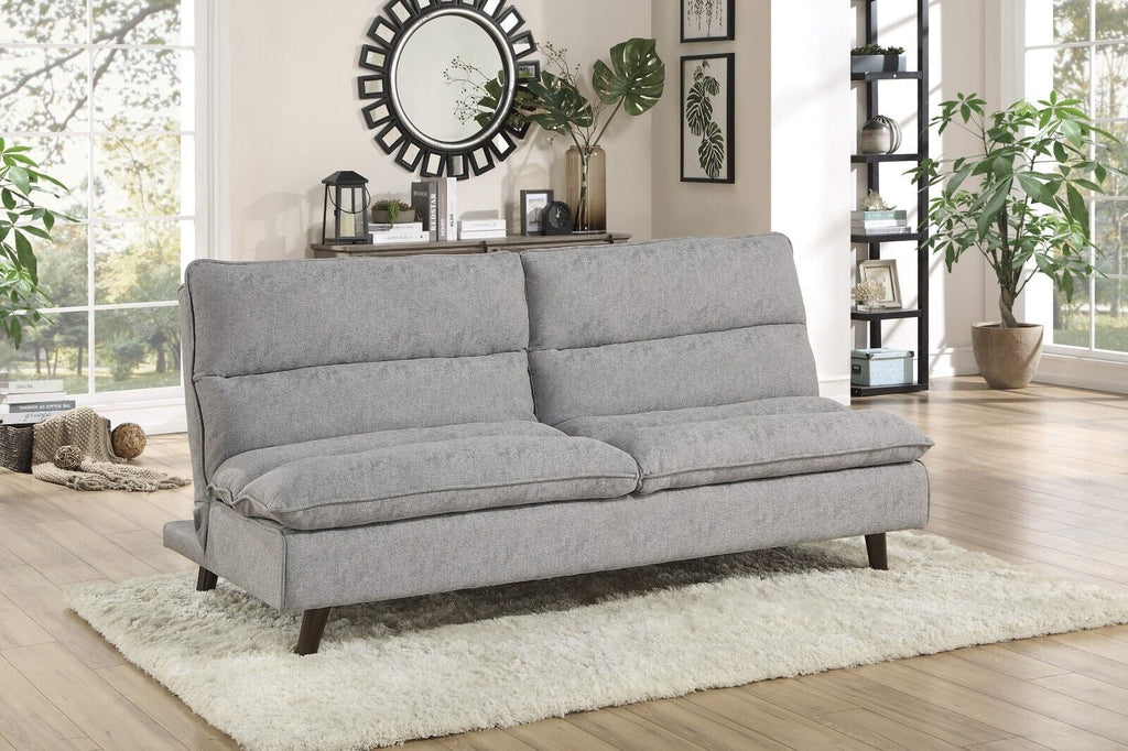 Grey Textured Fabric Convertible Sofa with Wooden Legs C69673