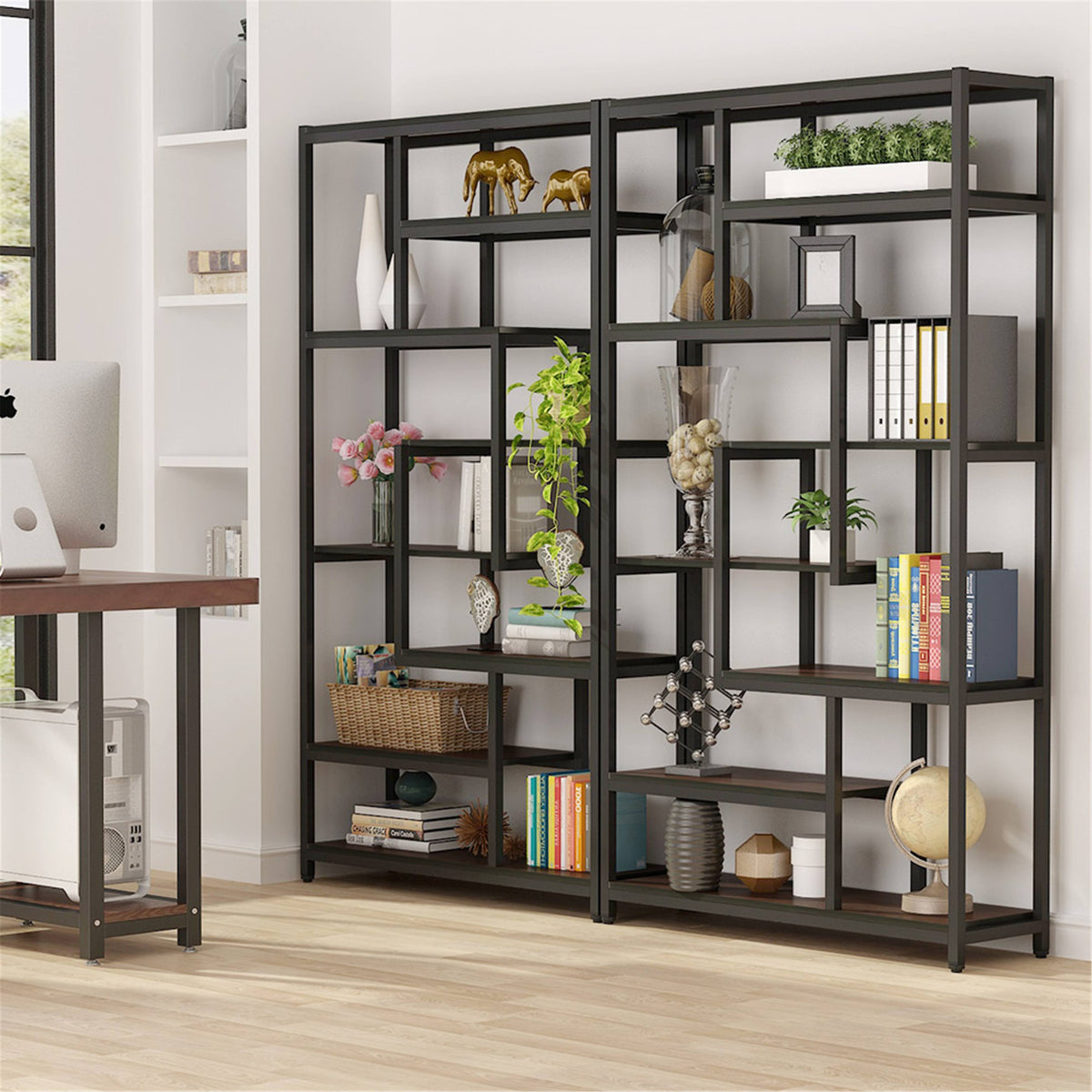 Black Staggered Bookshelf Etagere Bookcase X154672