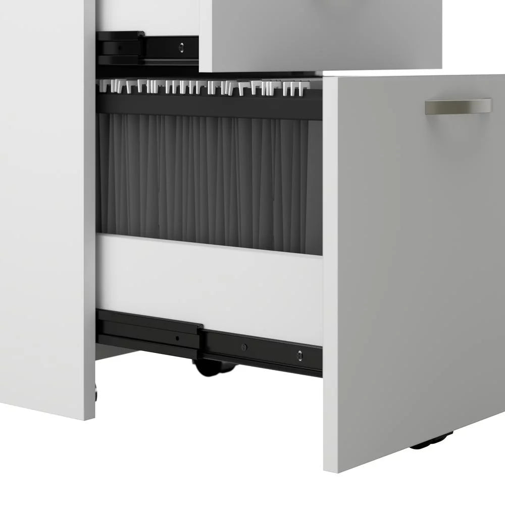 L Cubicle Desk with Storage in Pure White Engineered Wood N786149