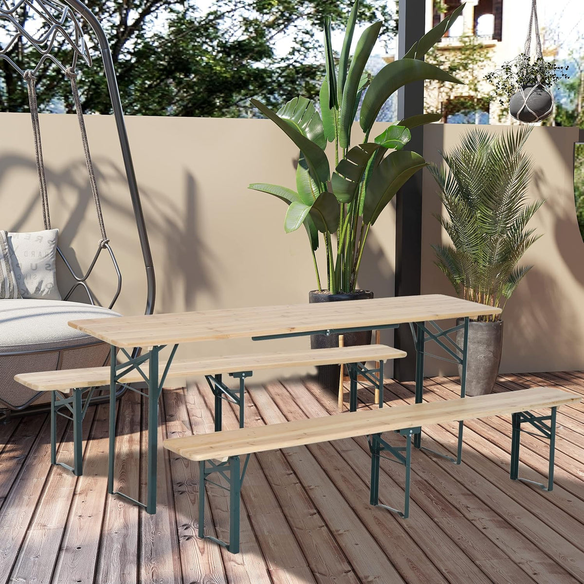 7' Wooden Outdoor Folding Picnic Table Set with Bench U6916