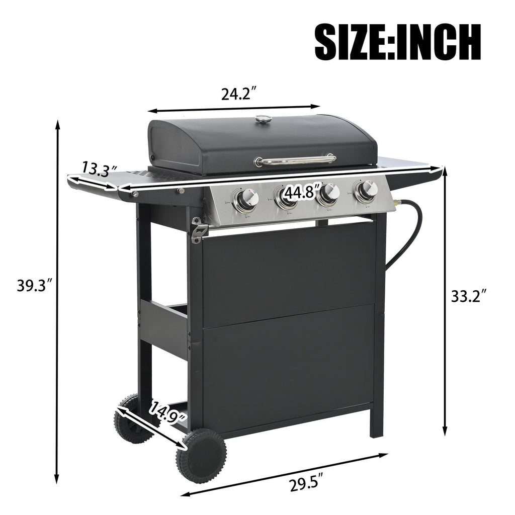4 Burner Stainless Steel Propane Gas Grill with Side Burner and Thermometer V3323