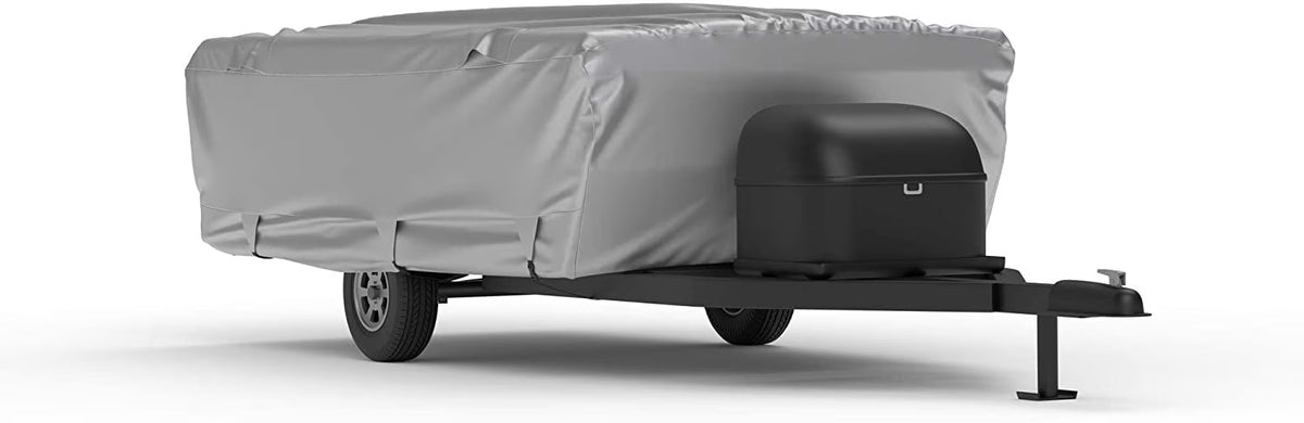RV Cover for Pop Up Trailer 8' - 10' Long with Fleece Lining, Cable Lock, Storage Bag & Wind Straps X8922