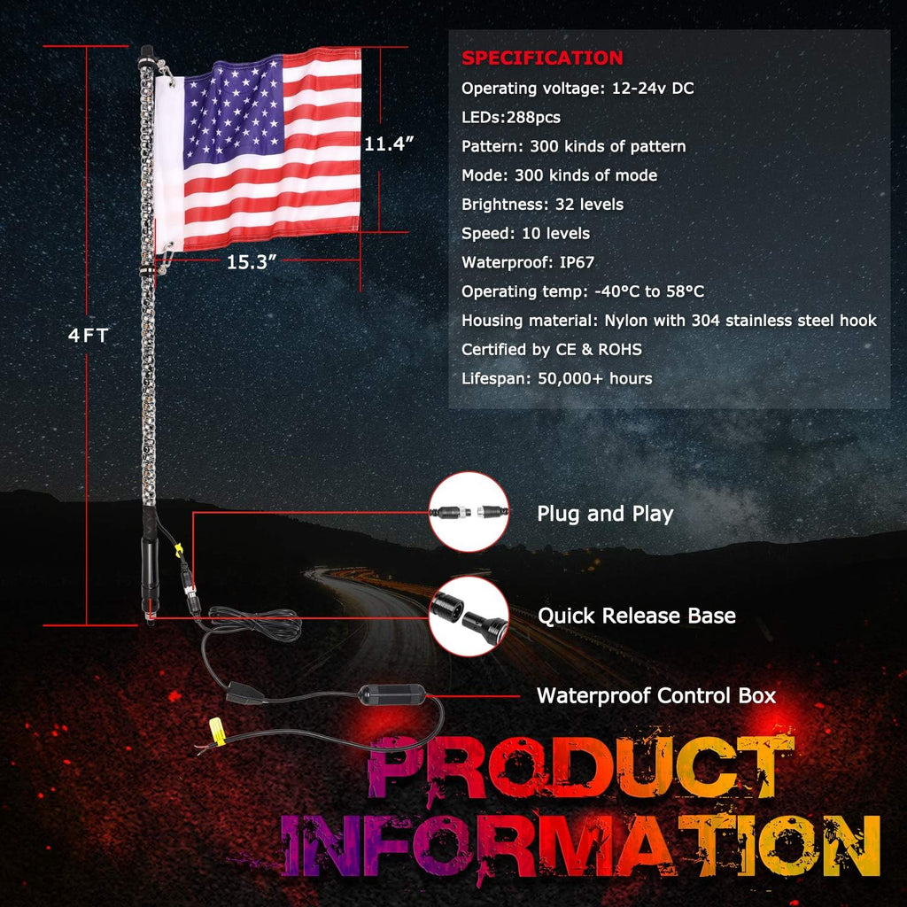 Pack of 2 LED RGB Whip Lights for Offroad UTV ATV H21077
