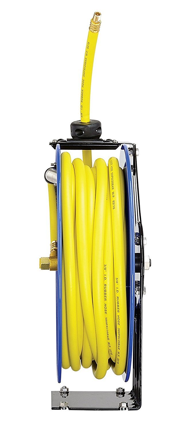 Retractable 3/8" x 50' SBR Rubber Air Hose Reel, 300PSI, Steel Single Arm O3634