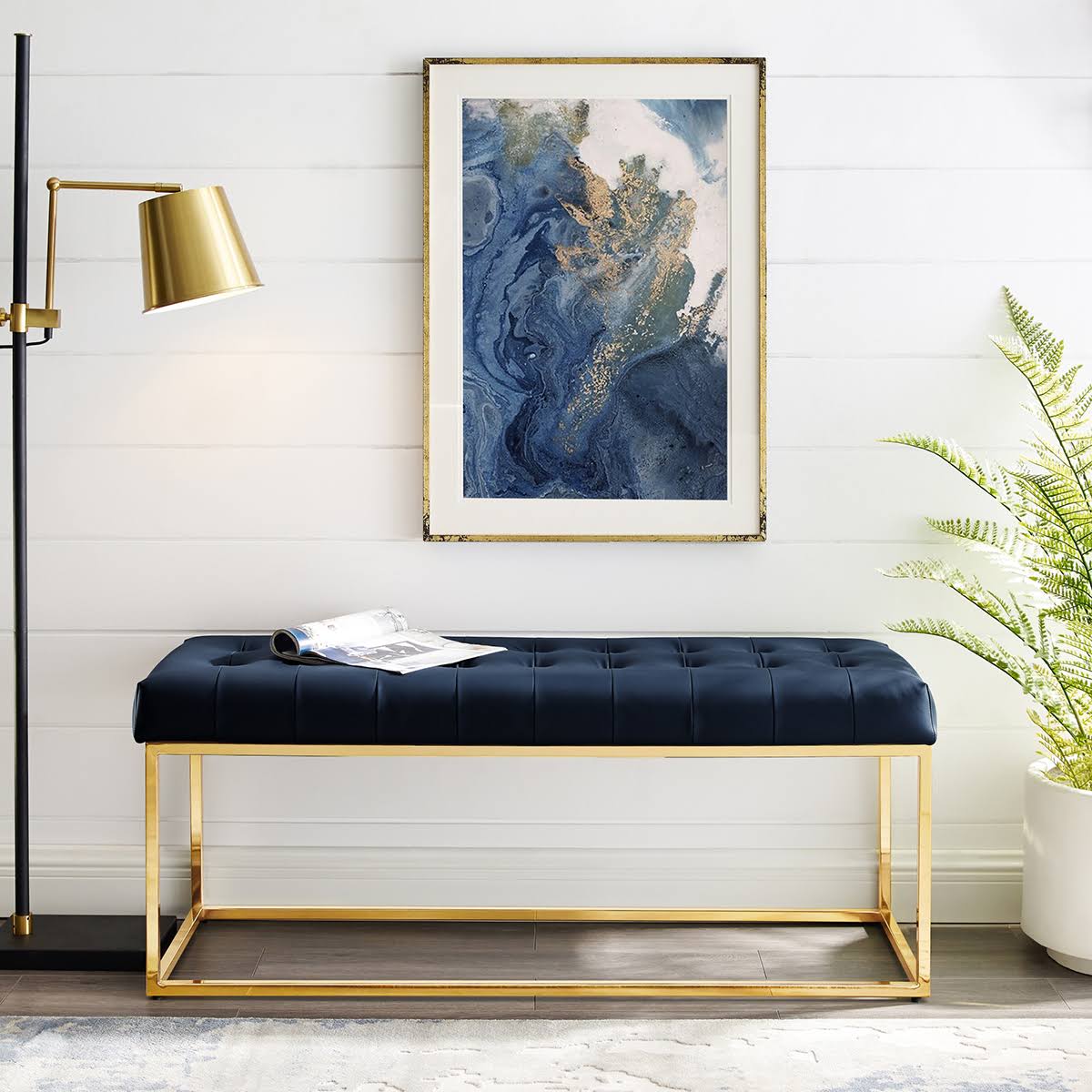 Tufted PU Leather Bench Metal Frame G63700
