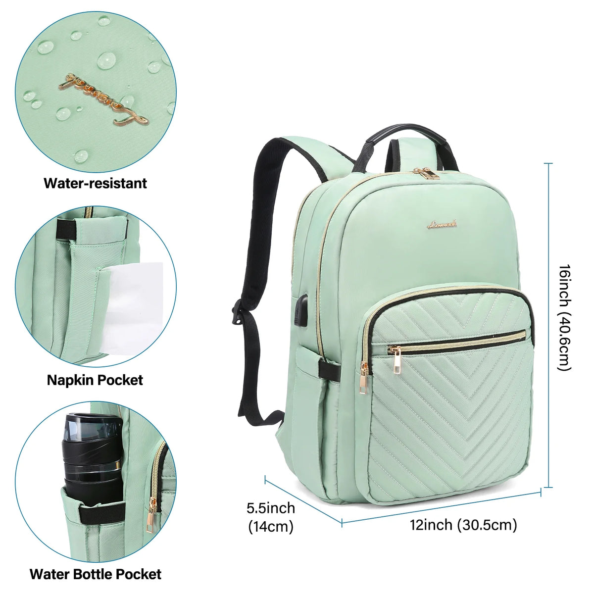 15.6" Quilted Laptop Backpack with USB D62765