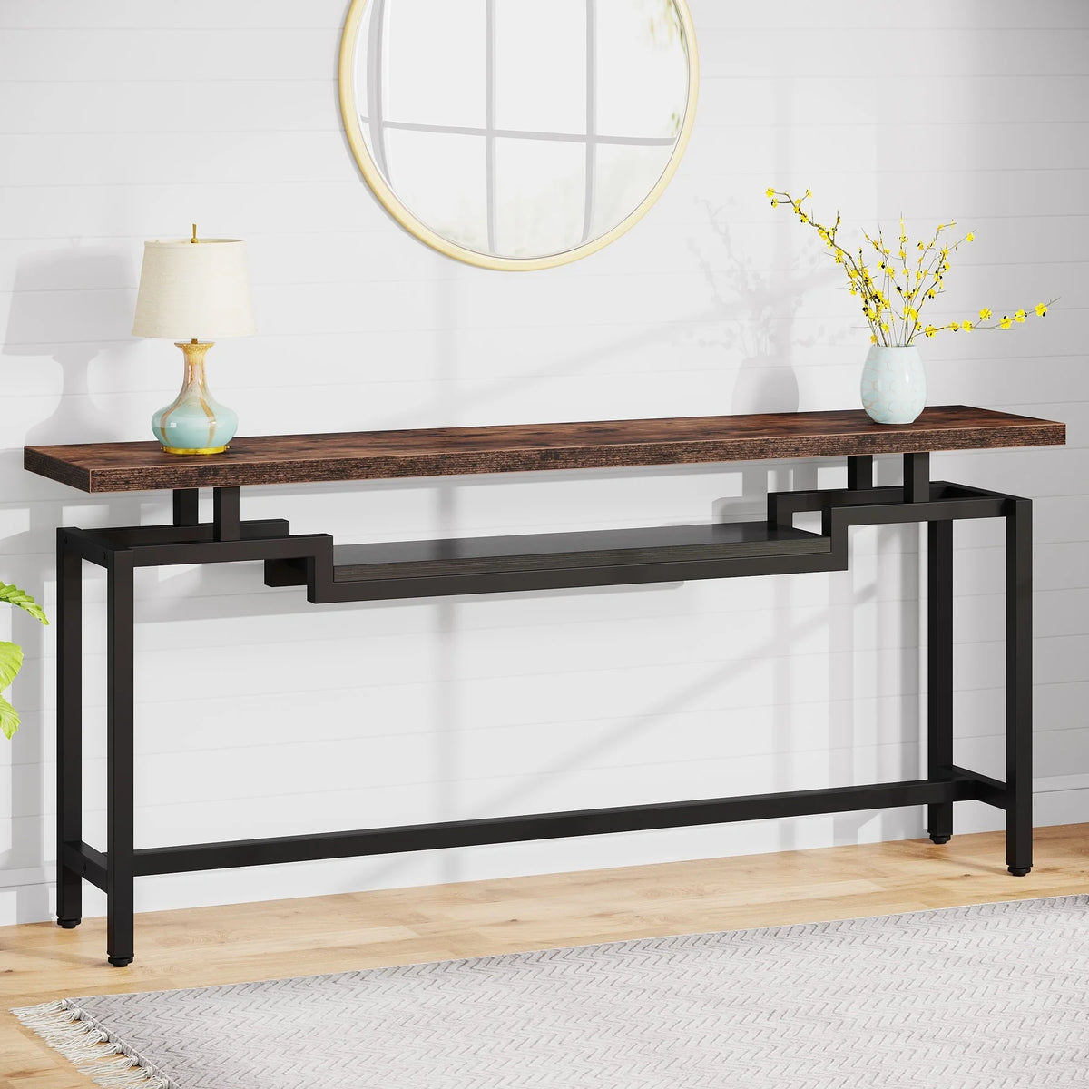 Brown Black 70.86 Inches Extra Long Console Entryway Table V35526