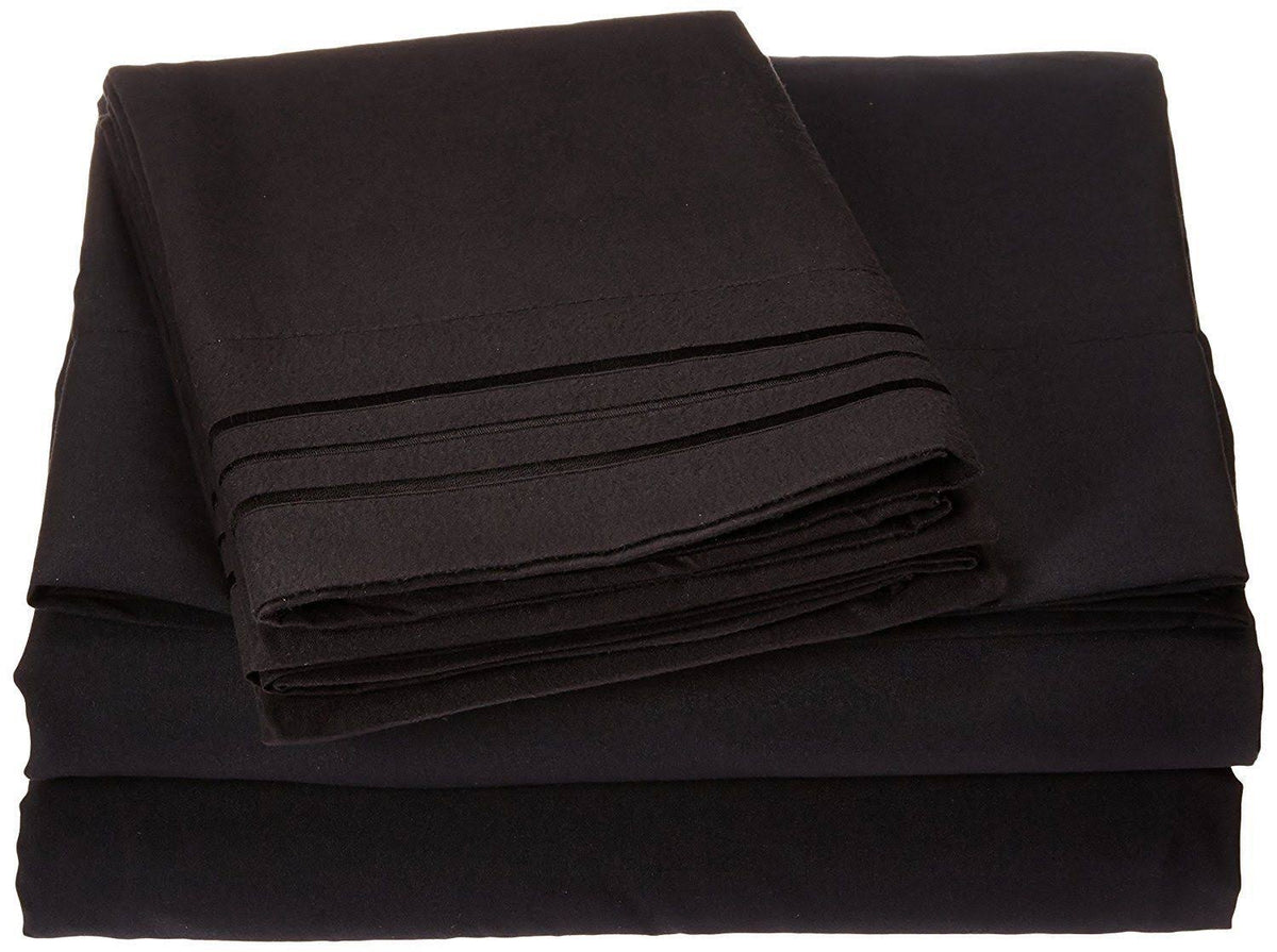 1500 Thread Count 4-Piece Bed Sheet Set Queen Deep Pockets Black K7719