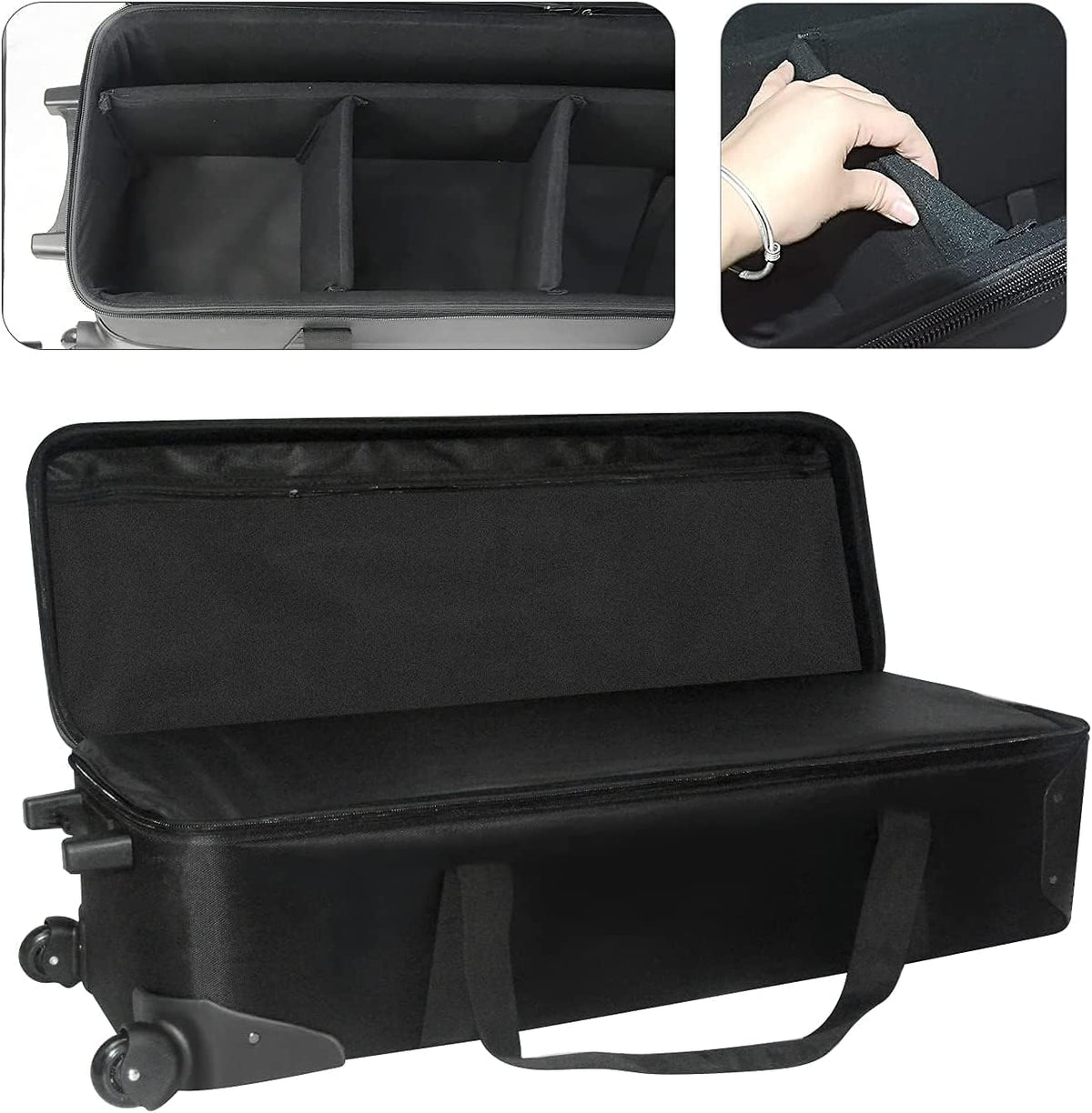 Camera Trolley Case with Straps Padded Compartment and Wheels 44x15x11.8 inches T8162