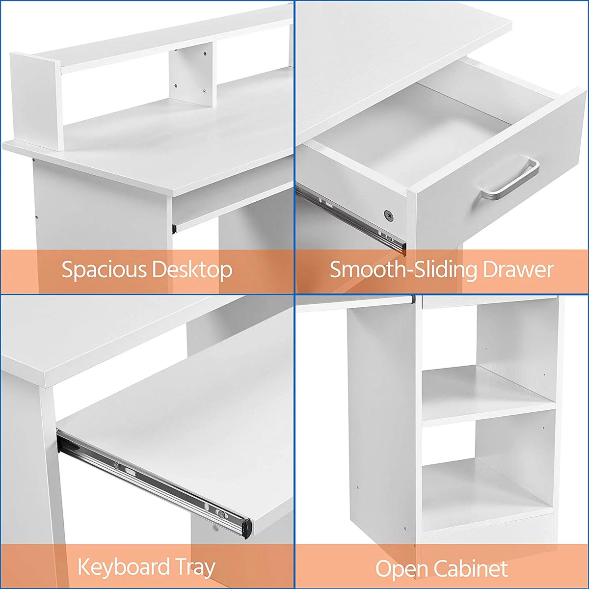 White Wood Computer Desk with Keyboard Tray and Drawers G400