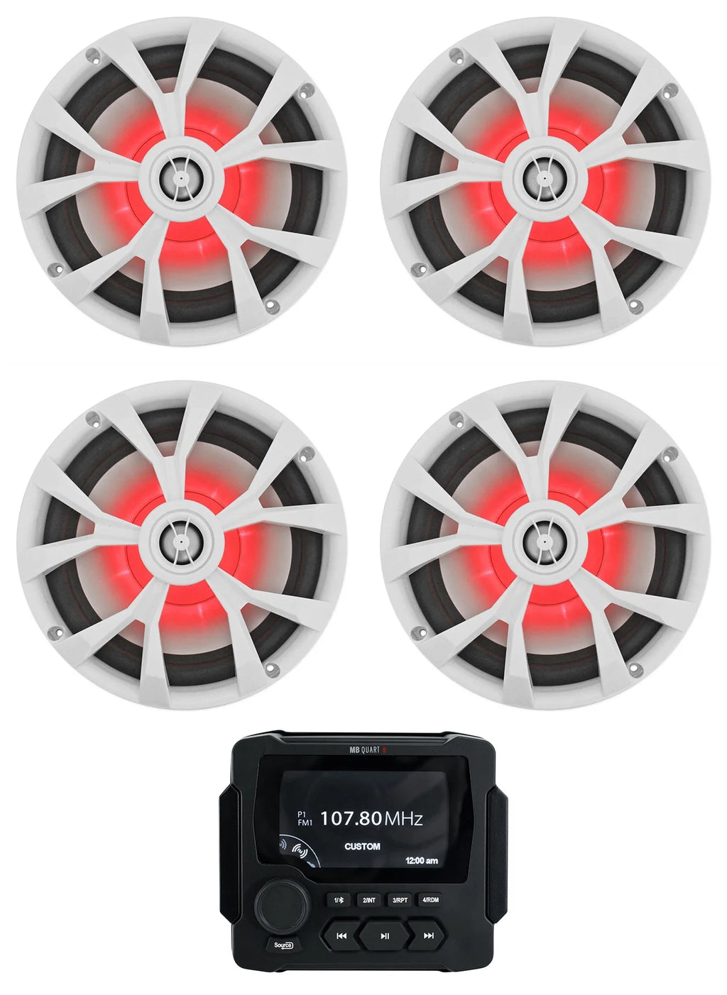 Marine Receiver with Bluetooth and 4 8" White LED Speakers N322862