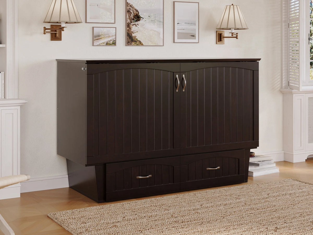 Queen Solid Wood Murphy Bed Chest with Mattress T4238
