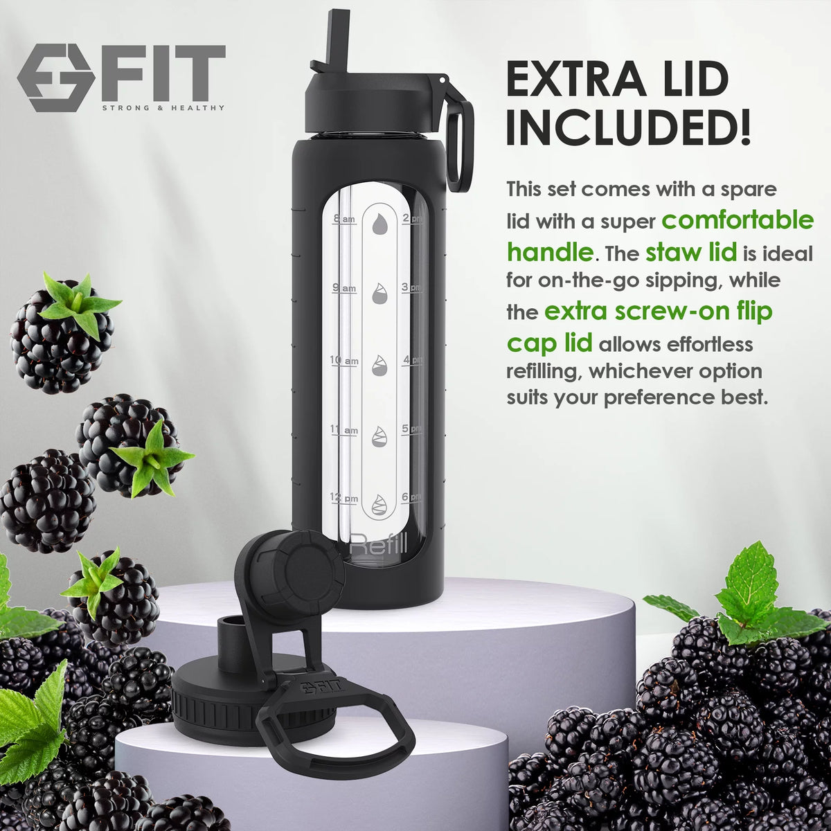 32 oz Glass Water Bottle with Time Marker and Carrier V473