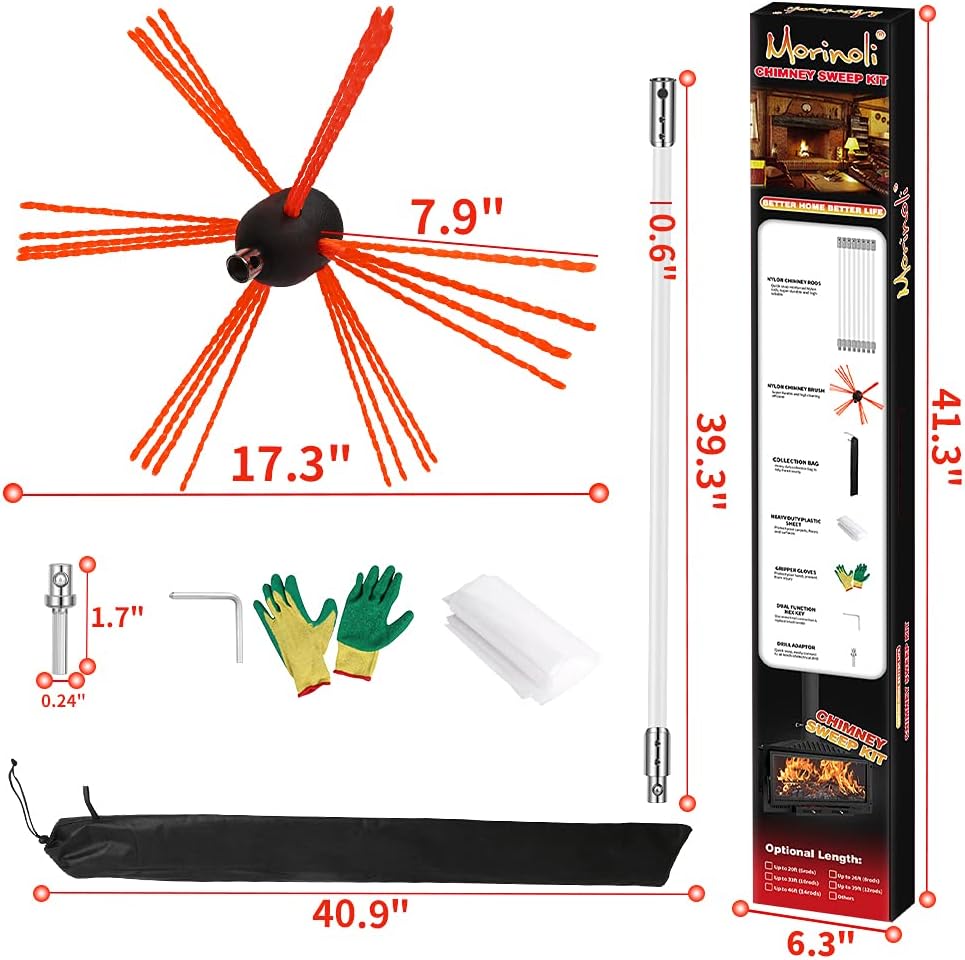 46 Feet Chimney Sweep Kit with 8 Flexible Chimney Rods E37560