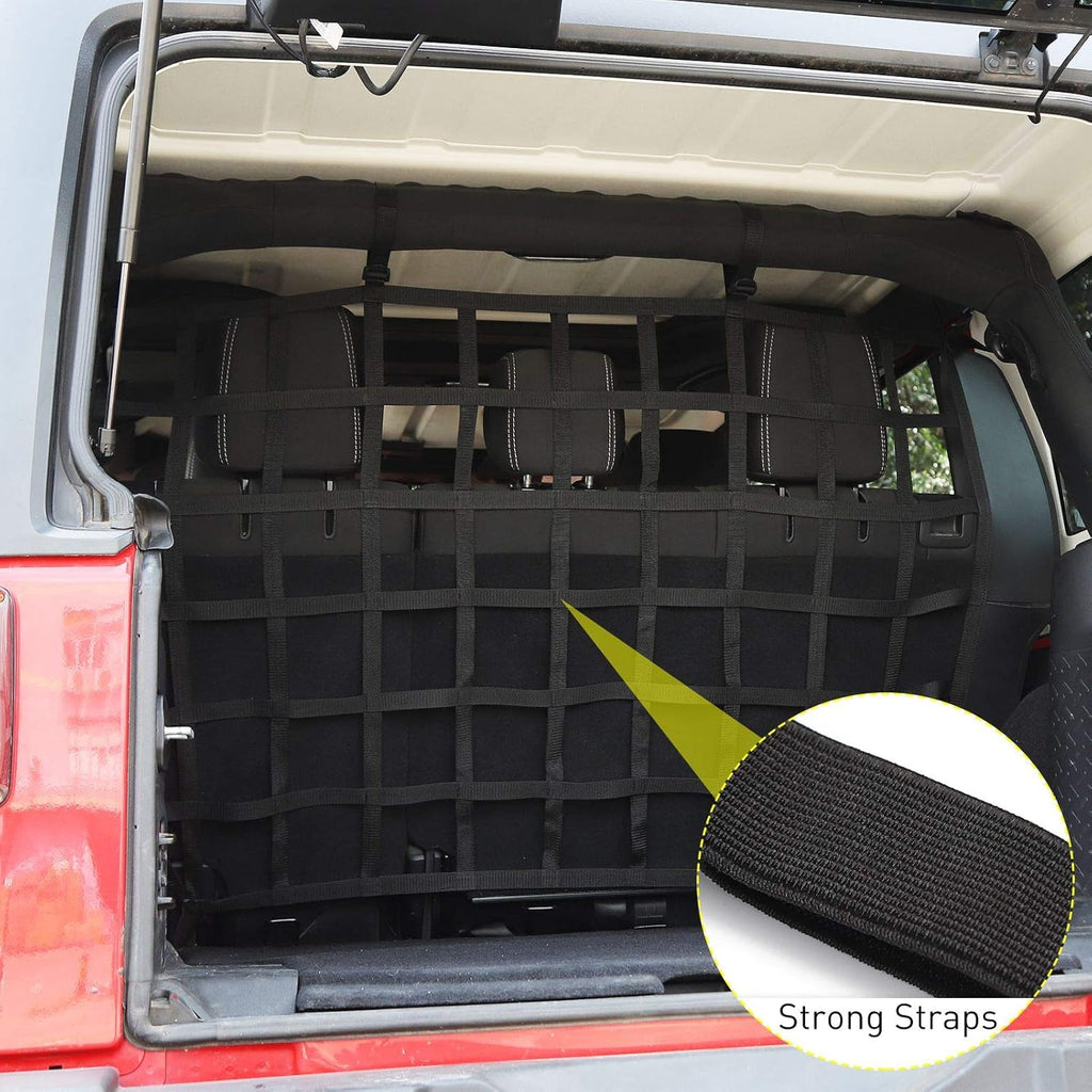 Car Rear Trunk Organizer Isolation Cargo Net, Mesh Dog Barrier Divider Net for Jeep Wrangler JKU & JLU 4 Door 2007-2021 Pack of 2 Z950